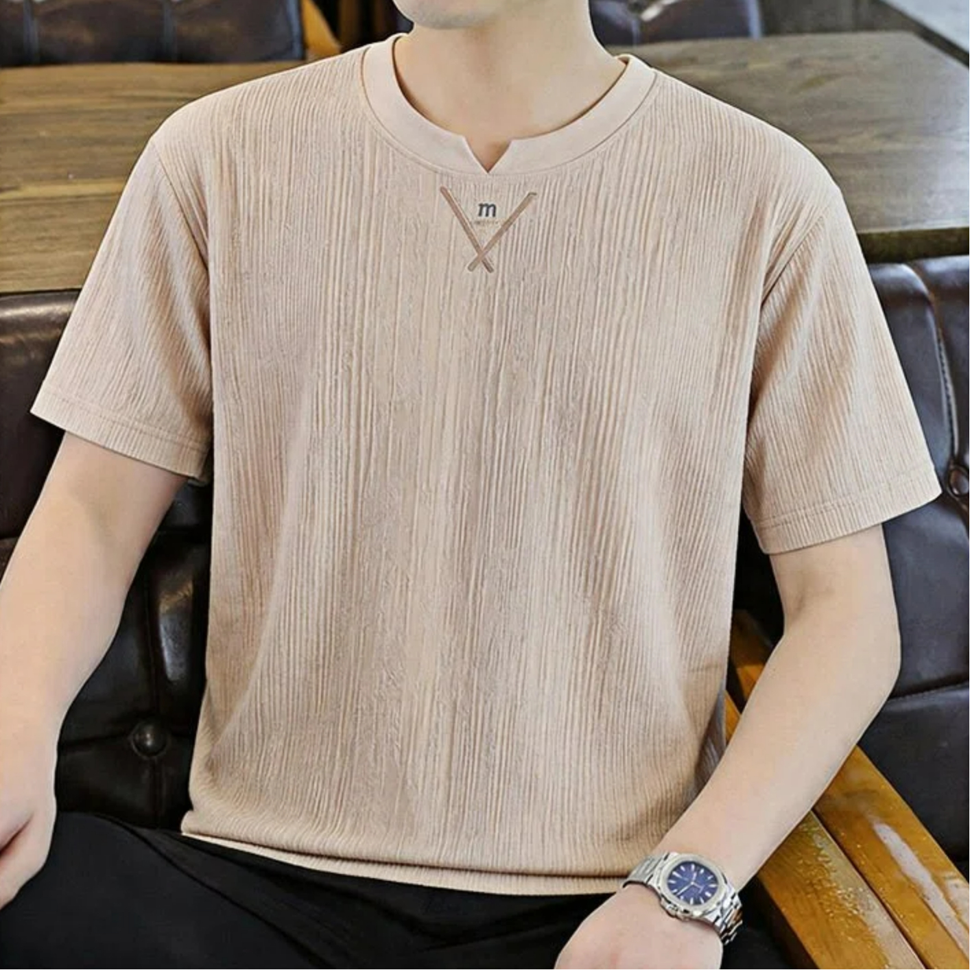 Undershirt Crew Neck - 새로운 스타일 크루넥 크링클 텍스처 통기성