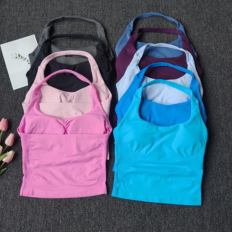 Suspender Tank Top - 여성용 심리스 홀터넥 스포츠 베스트 요가