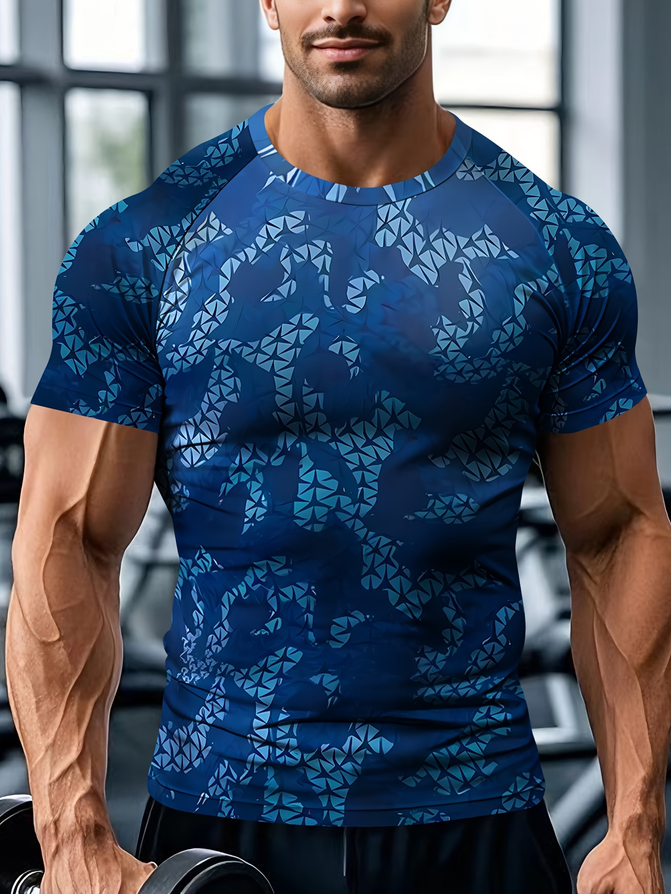 T Shirt Tight Fit - 남성용 속건성 고탄성 스포츠 티셔츠 블루