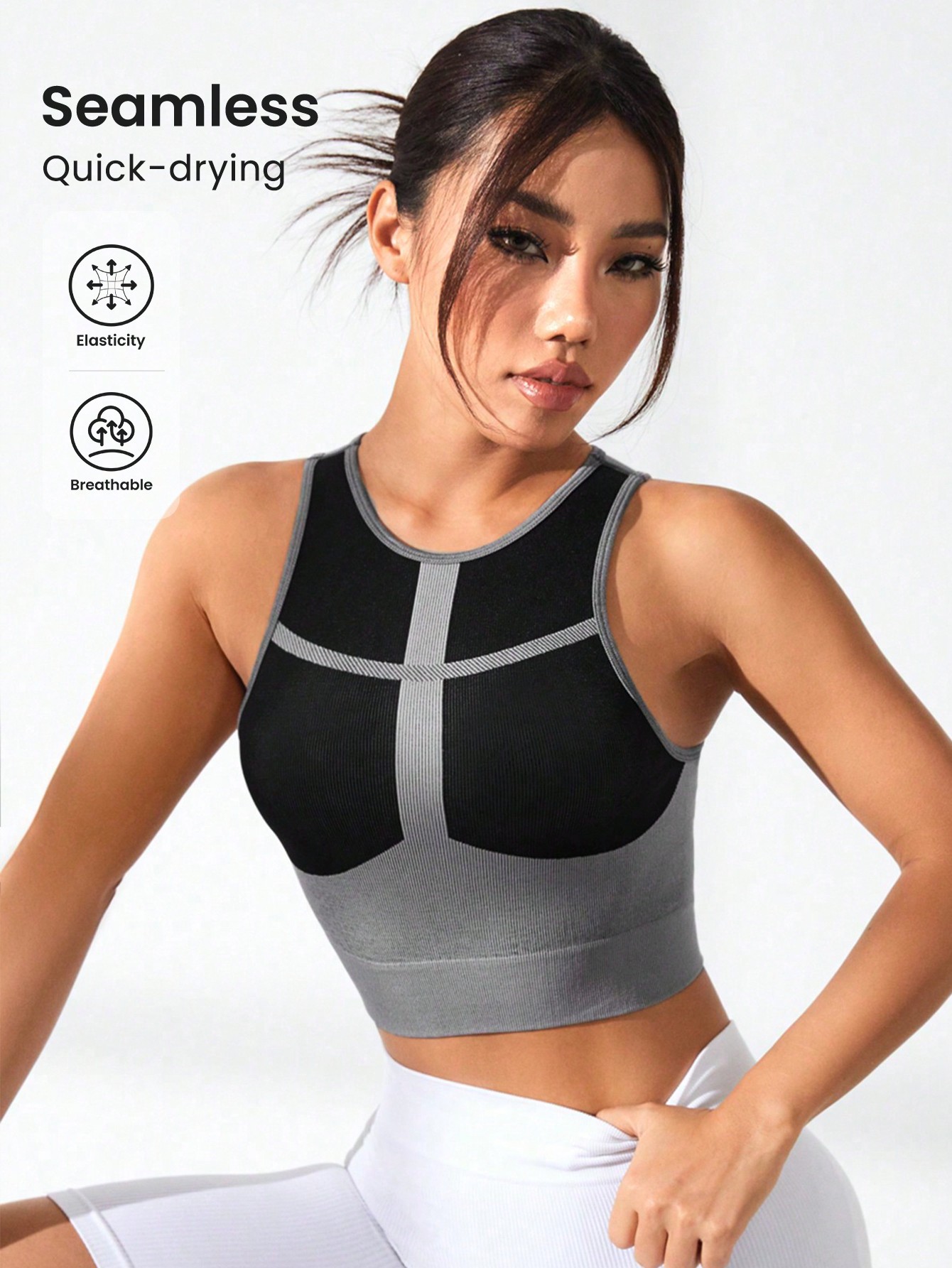 Tank Top Ribbed - 여성 컬러 블록 크로스 라인 리브드