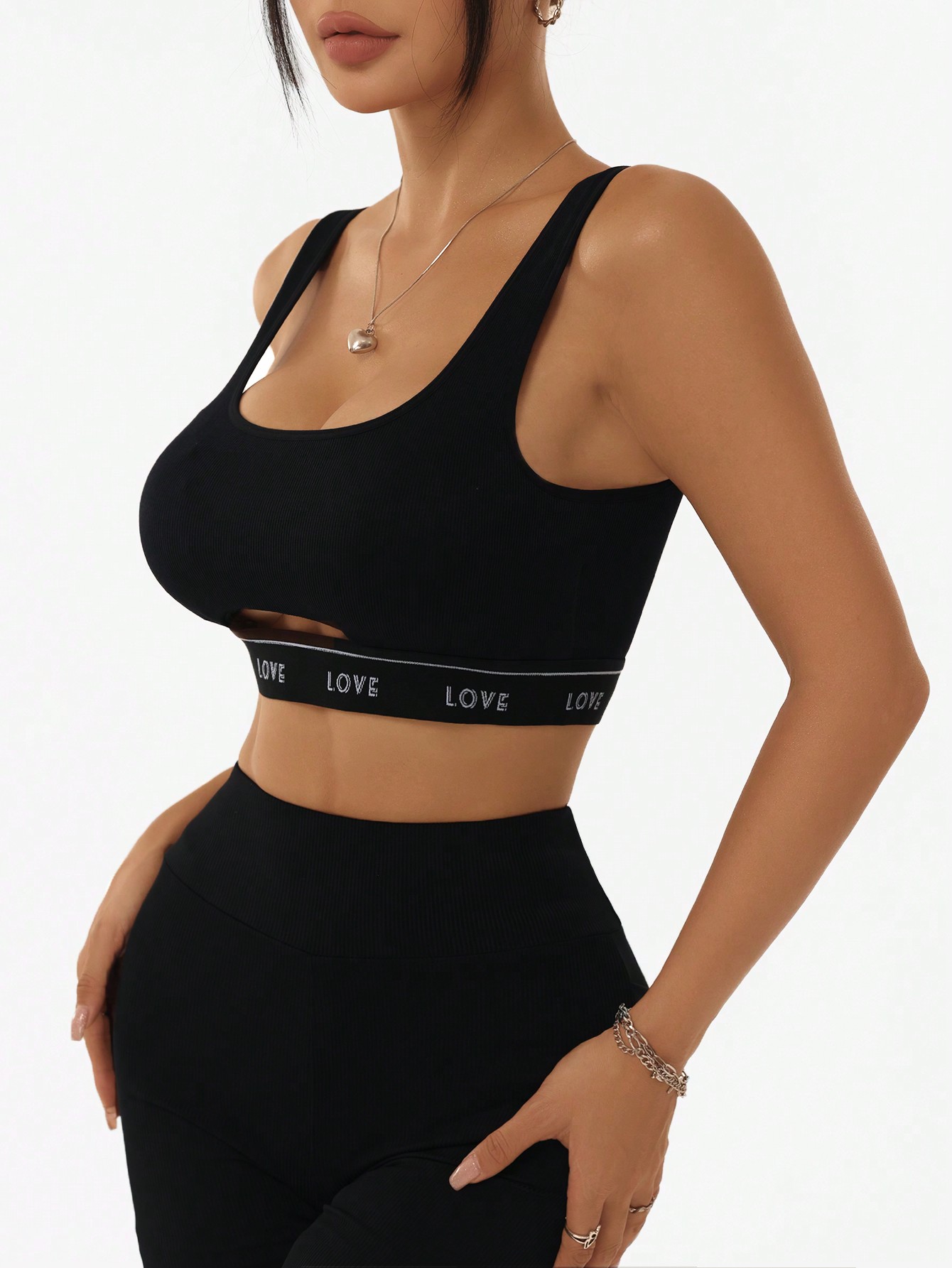 여성용 골지 U넥 스포츠 브라 레터 LOVE 프린트 밴 - Tank Top Ribbed 리뷰 및 가격