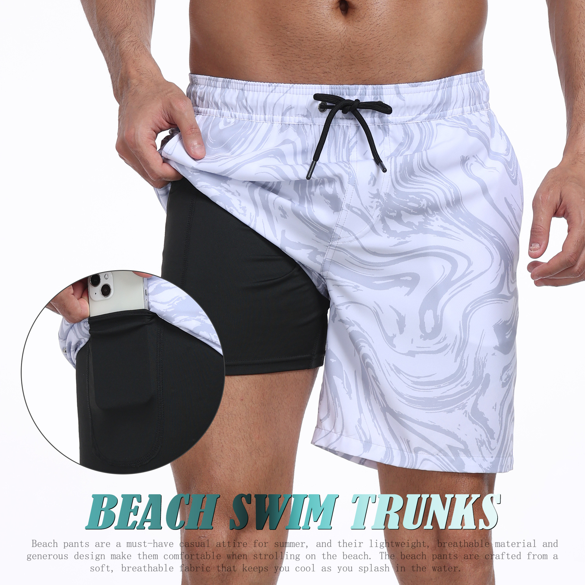 남성용 상어 패턴 2 in 1 보드숏 드로스트링 롱 팬 - Long Leg Trunk Men 리뷰 및 가격