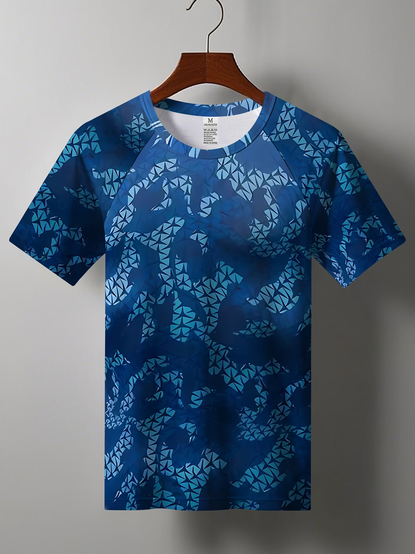 남성용 속건성 고탄성 스포츠 티셔츠 블루 카모 삼각형  - T Shirt Tight Fit 리뷰 및 가격