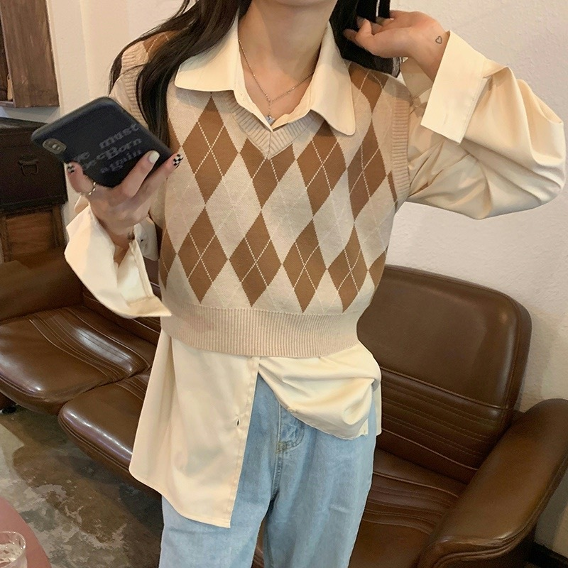 가을 패션 여성 빈티지 격자 무늬 스웨터 조끼 여성 탱 - Tank Top Ribbed 리뷰 및 가격