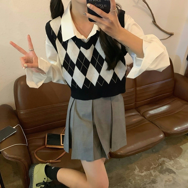 가을 패션 여성 빈티지 격자 무늬 스웨터 조끼 여성 탱 - Tank Top Ribbed 리뷰 및 가격