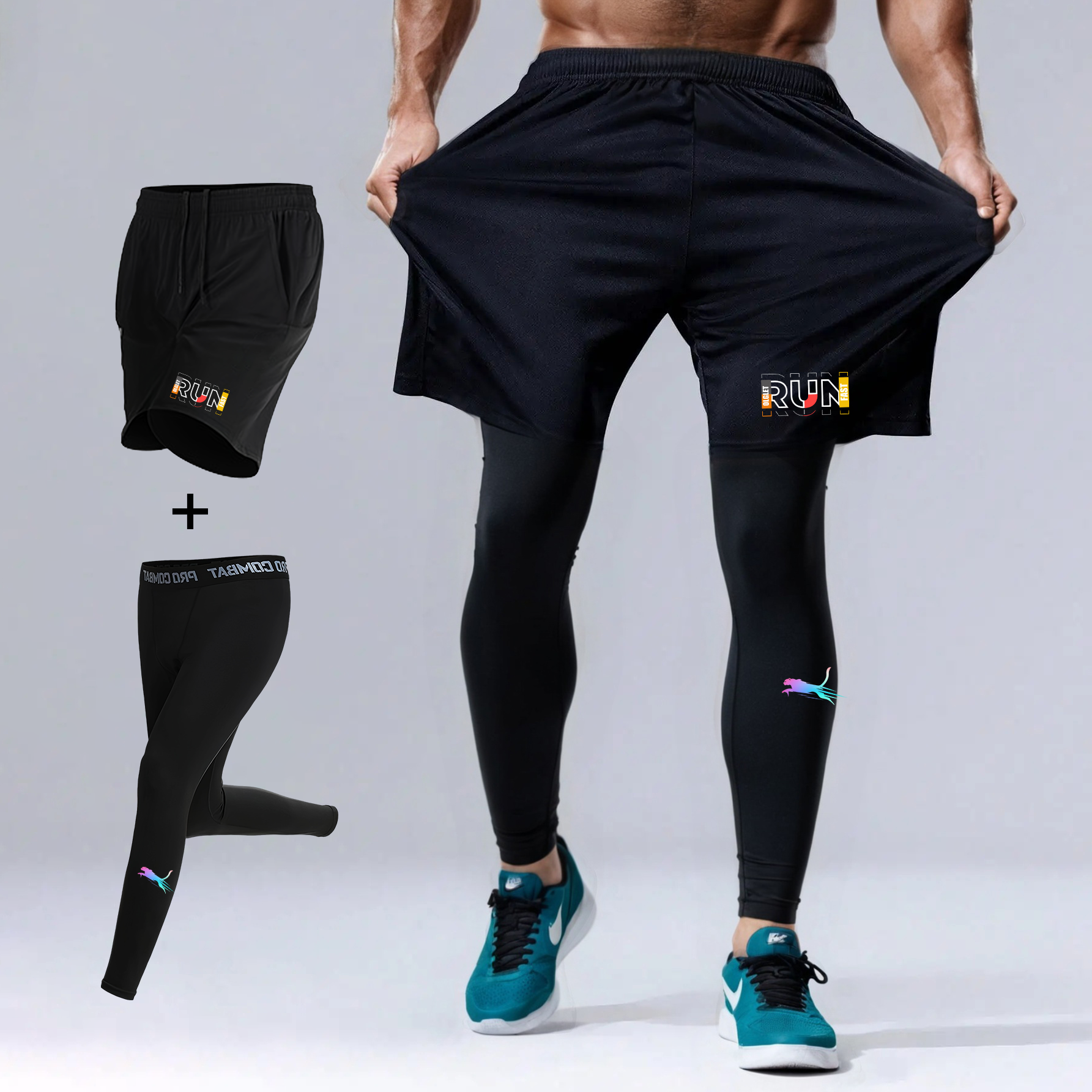 남성용 러닝 조깅 2피스 세트 속건 스포츠 반바지 및  - Compression Shorts Athletes 리뷰 및 가격